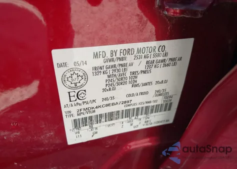 2014 Ford Edge Limited z USA, uszkodzony, nr VIN 2FMDK4KC8EBA72897